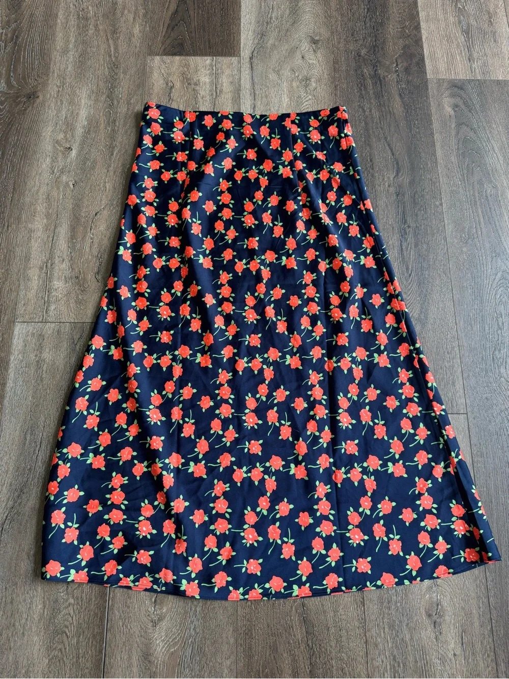 J. Crew Navy A-Line Maxi Skirt with Red Floral Print Size Small